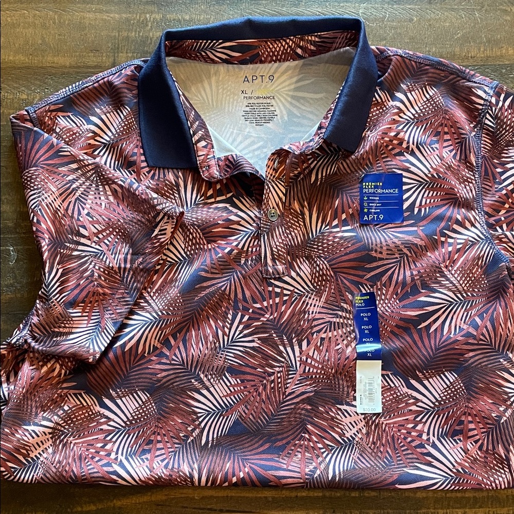 Apt. 9 Men's Leaf Print Polo - Red and Navy